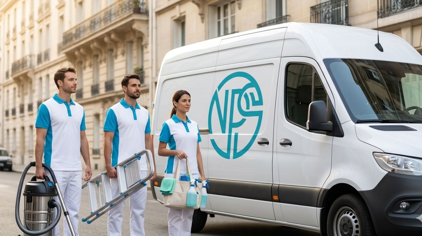 Équipe NPS devant le van avec équipement de nettoyage